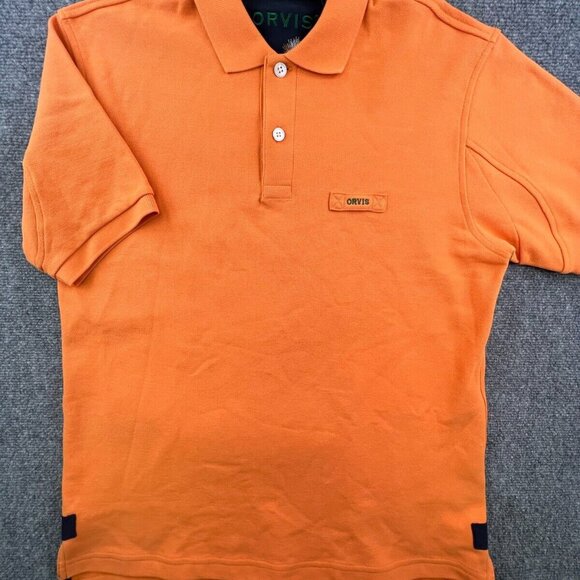 Orvis Polo Shirt Mens Medium Orange Short Sleeve Outdoor Camping Casual Cotton - Picture 2 of 10